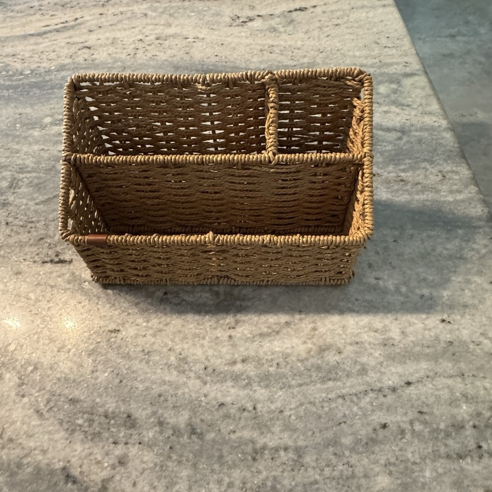 Wicker Basket Organizer Mail Stationary Holder Rectangle Divider‎ Farmhouse